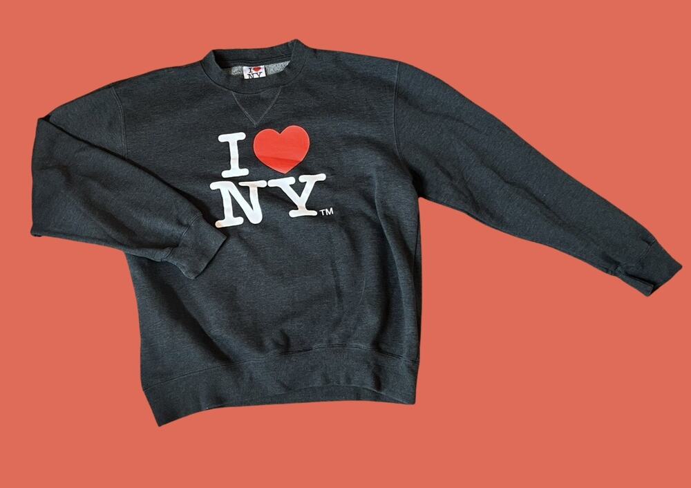 I Love NY Crewneck Sweatshirt Charcoal Officially Licensed, Size: M